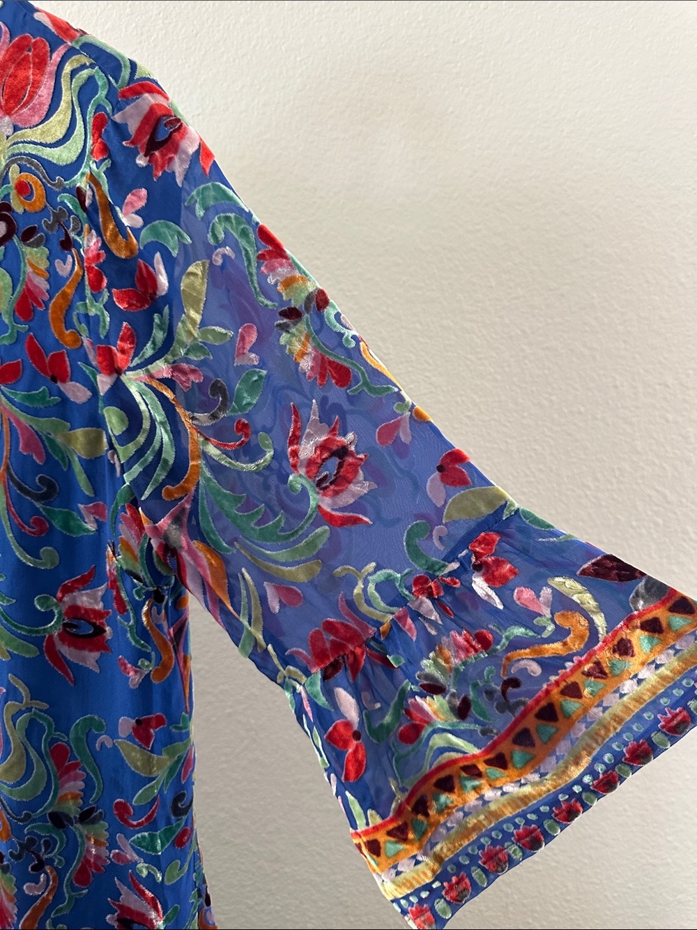 Johnny Was Sofiya Primula Burnout Silk Tunic Dress Blue Floral sz Medium NEW - Picture 6 of 10